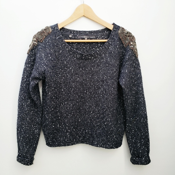 Guess Sweaters - Guess Gray Metallic Bronze Epaulette Sweater XS